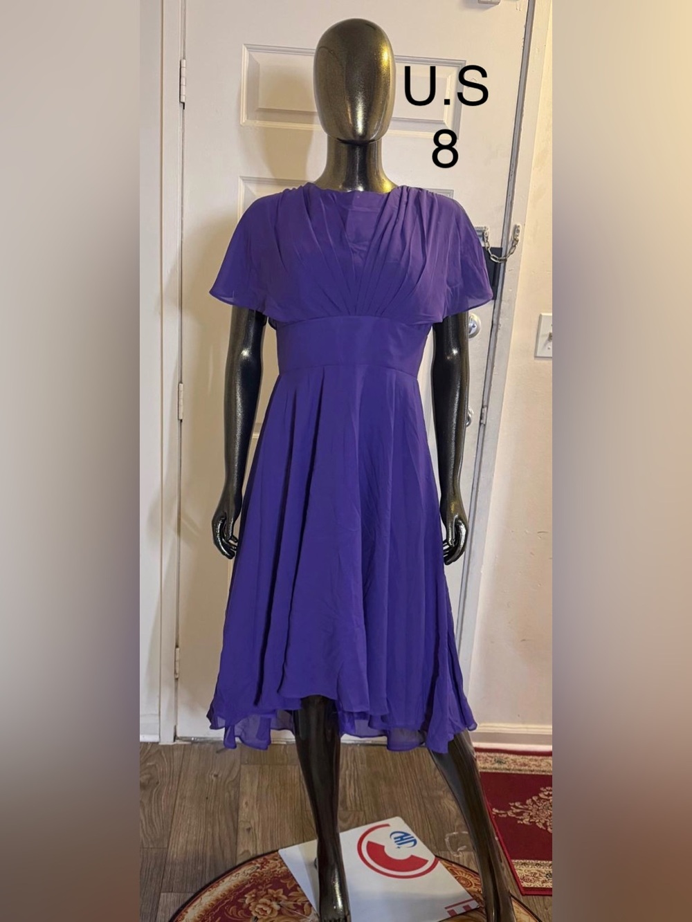 Elegant Purple Midi Dress with Pleated Bodice